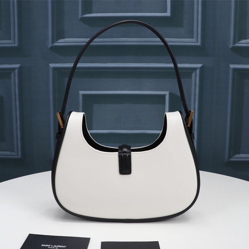 Saint Laurent Le Fermoir Hobo Bag In Shiny Leather White