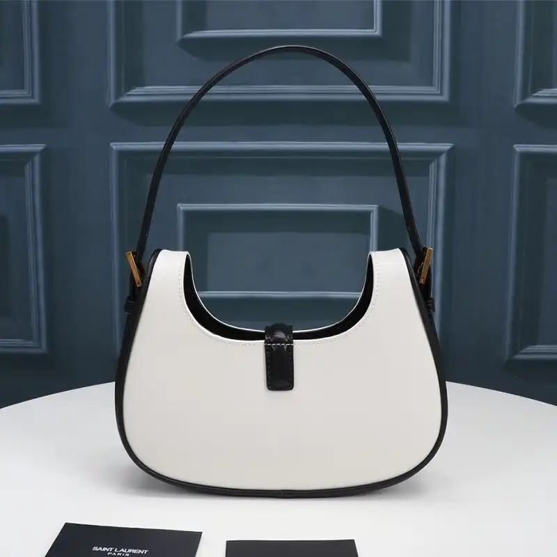 Cheap Saint Laurent Le Fermoir Hobo Bag In Shiny Leather White