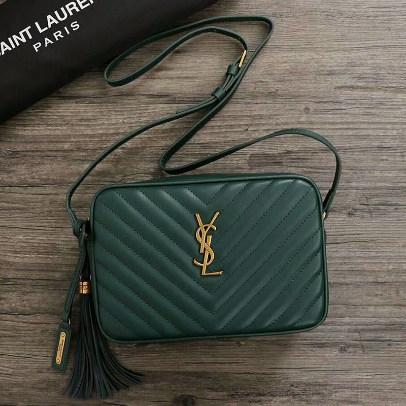 Saint Laurent Lou Camera Bag In Matelasse Leather Green Gold