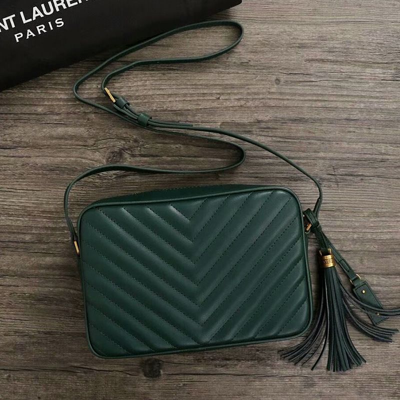 Saint Laurent Lou Camera Bag In Matelasse Leather Green Gold