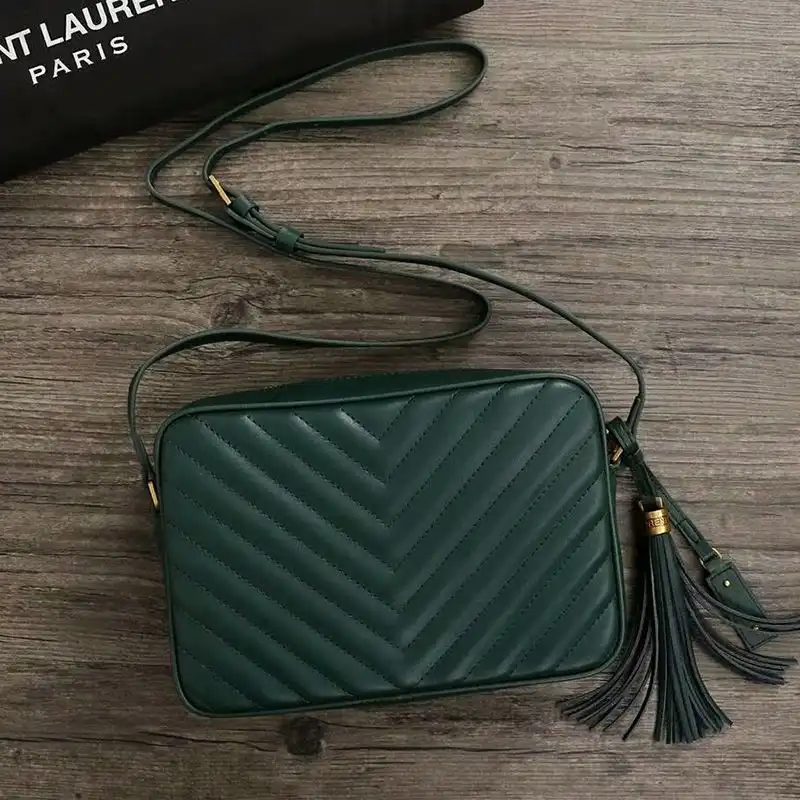 CHEAP Saint Laurent Lou Camera Bag In Matelasse Leather Green Gold