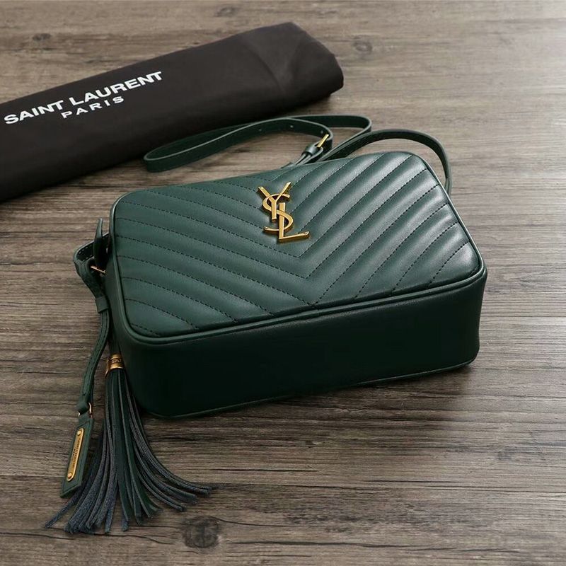 Saint Laurent Lou Camera Bag In Matelasse Leather Green Gold