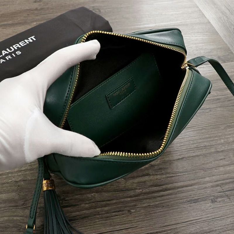 Saint Laurent Lou Camera Bag In Matelasse Leather Green Gold