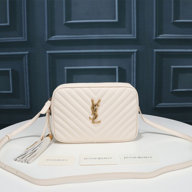 Saint Laurent Lou Camera Bag In Matelasse Leather White Gold