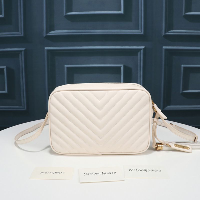 Saint Laurent Lou Camera Bag In Matelasse Leather White Gold