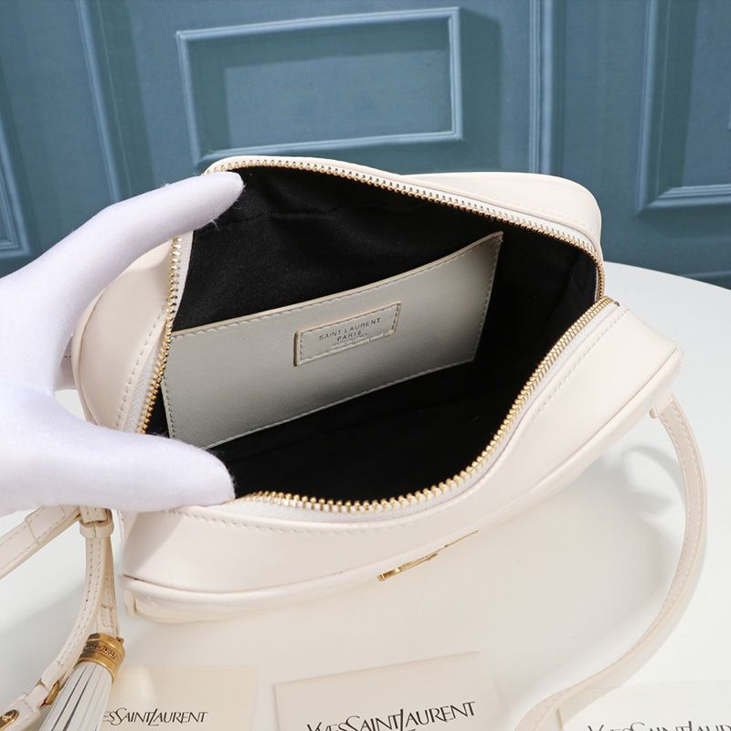 Saint Laurent Lou Camera Bag In Matelasse Leather White Gold