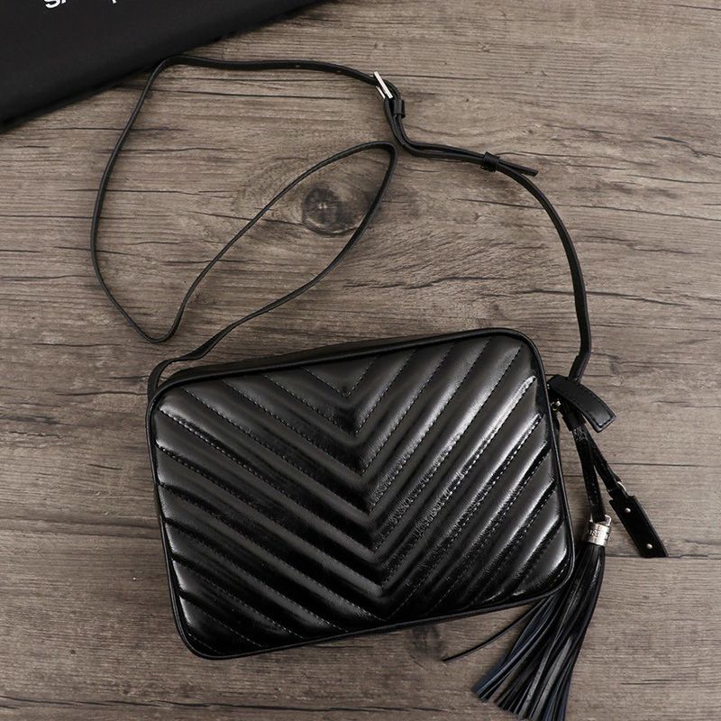 Saint Laurent Lou Camera Bag In Crinkled Matelasse Leather Black Silver