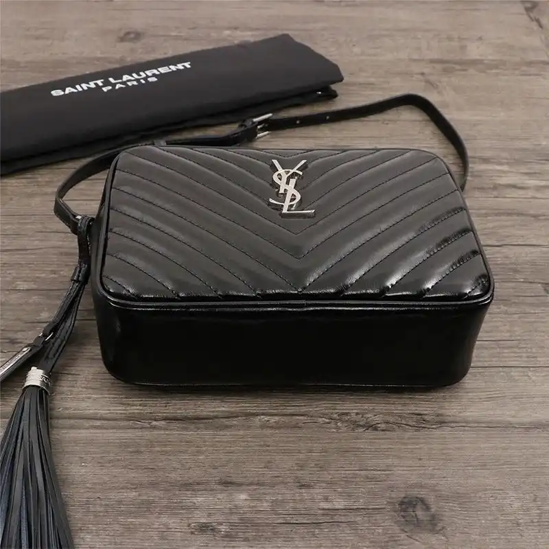 CHEAP Saint Laurent Lou Camera Bag In Crinkled Matelasse Leather Black Silver