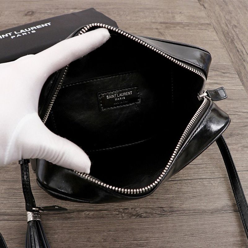 Saint Laurent Lou Camera Bag In Crinkled Matelasse Leather Black Silver