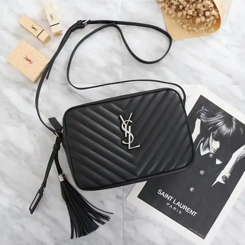 Saint Laurent Lou Camera Bag In Matelasse Leather Black Silver