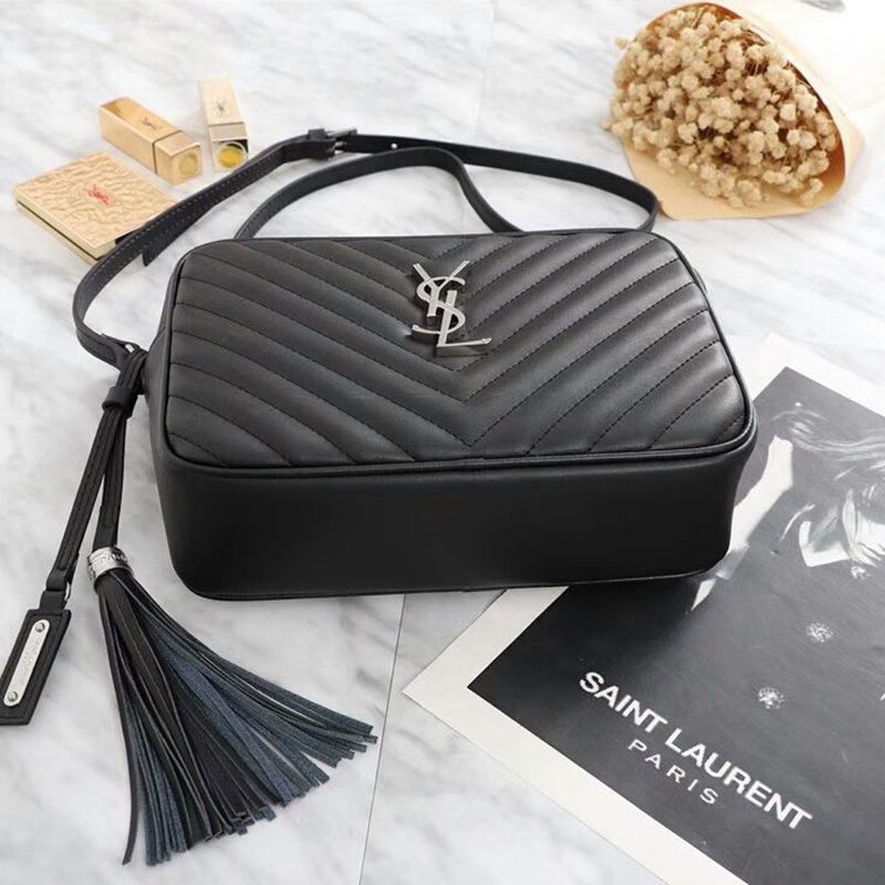 Saint Laurent Lou Camera Bag In Matelasse Leather Black Silver