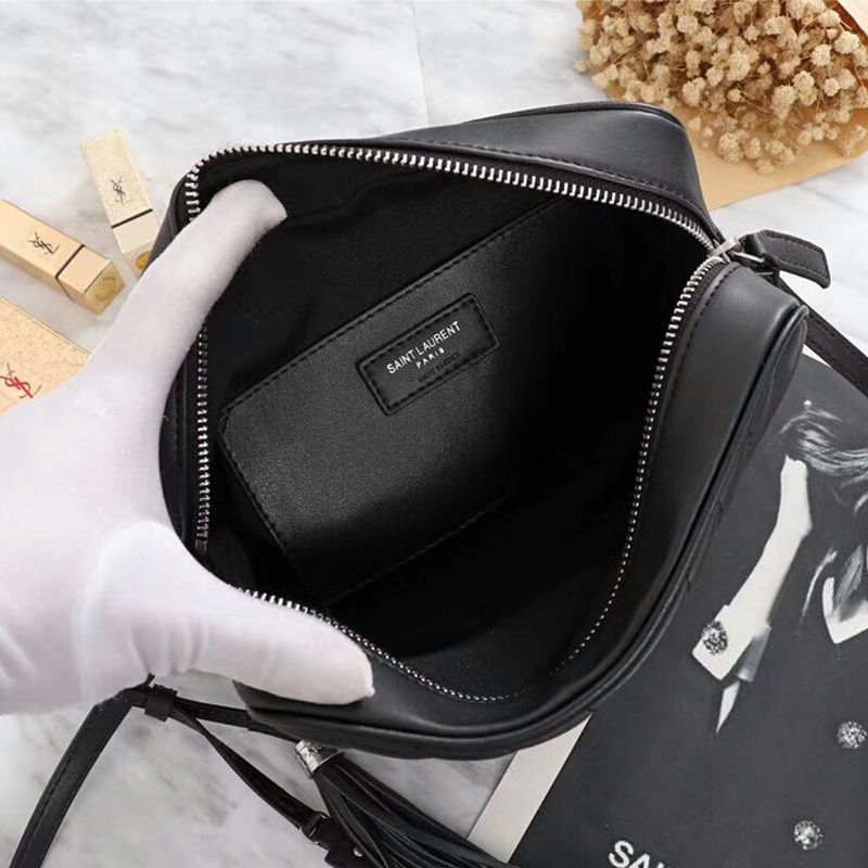 Saint Laurent Lou Camera Bag In Matelasse Leather Black Silver