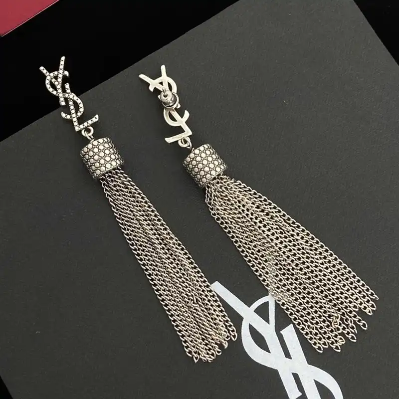 CHEAP Saint Laurent Loulou Earrings With Chain Tassels In Hammered Metal Silver