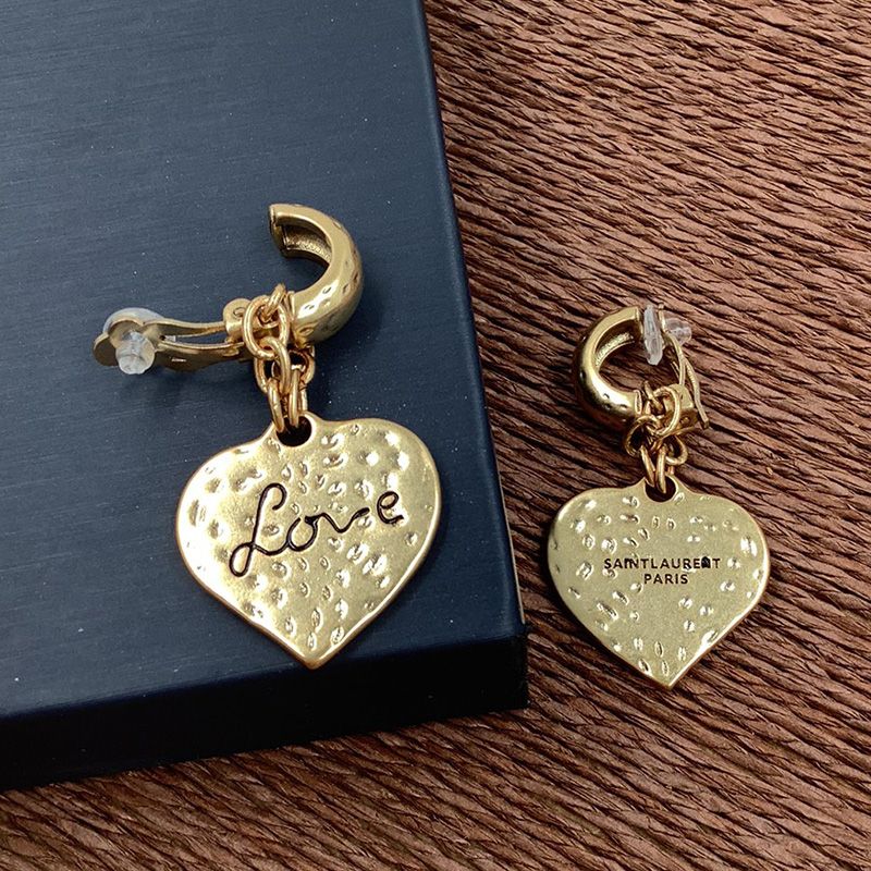 Saint Laurent Love Heart Pendant Earrings In Metal Gold