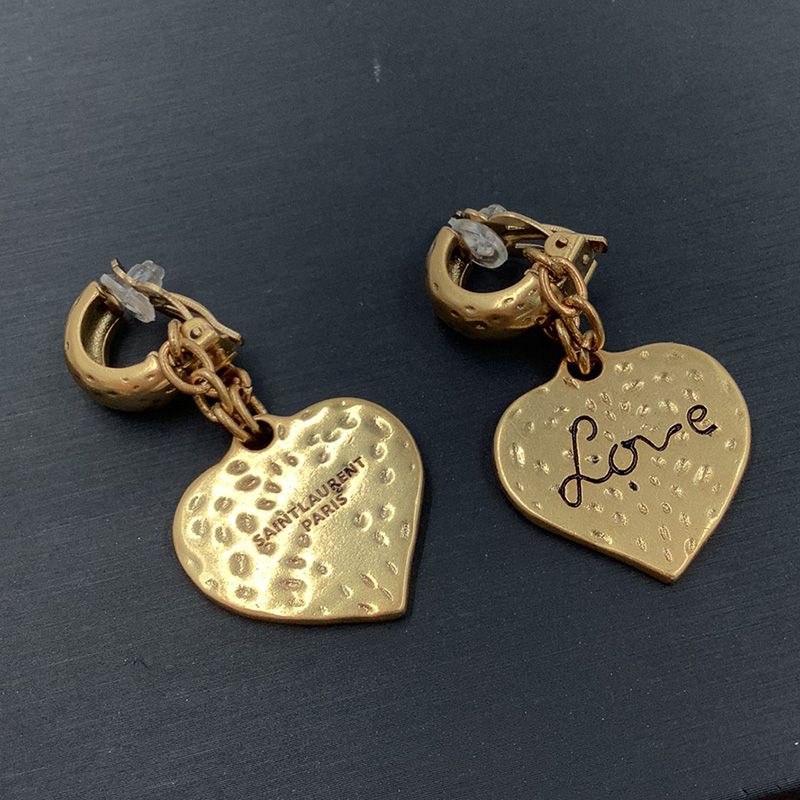 Saint Laurent Love Heart Pendant Earrings In Metal Gold