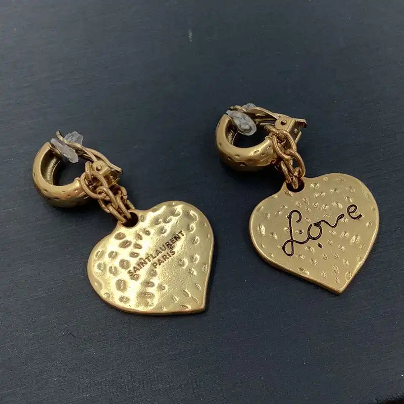 CHEAP Saint Laurent Love Heart Pendant Earrings In Metal Gold