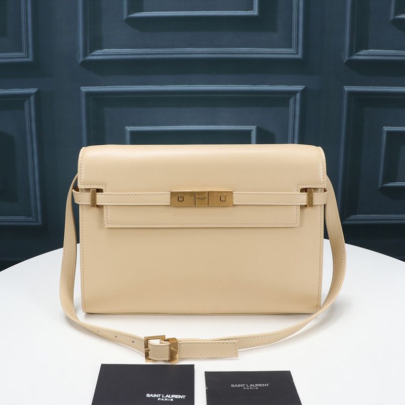 Saint Laurent Manhattan Shoulder Bag In Smooth Leather Apricot Gold