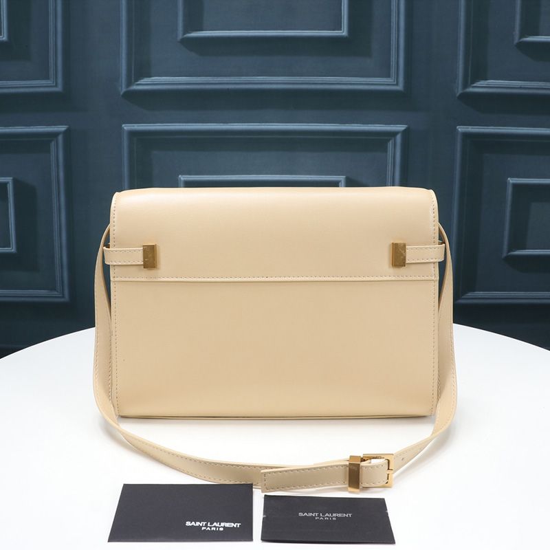 Saint Laurent Manhattan Shoulder Bag In Smooth Leather Apricot Gold