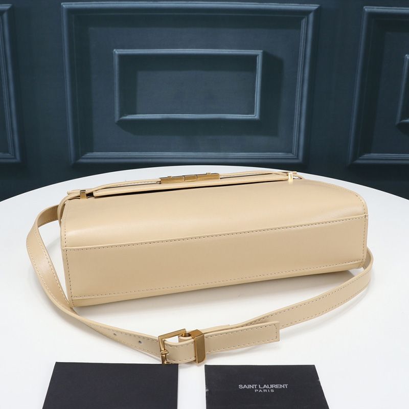 Saint Laurent Manhattan Shoulder Bag In Smooth Leather Apricot Gold