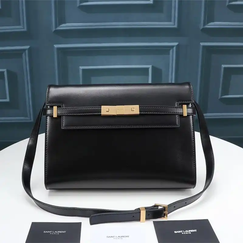 Saint Laurent Manhattan Shoulder Bag In Smooth Leather Black Gold