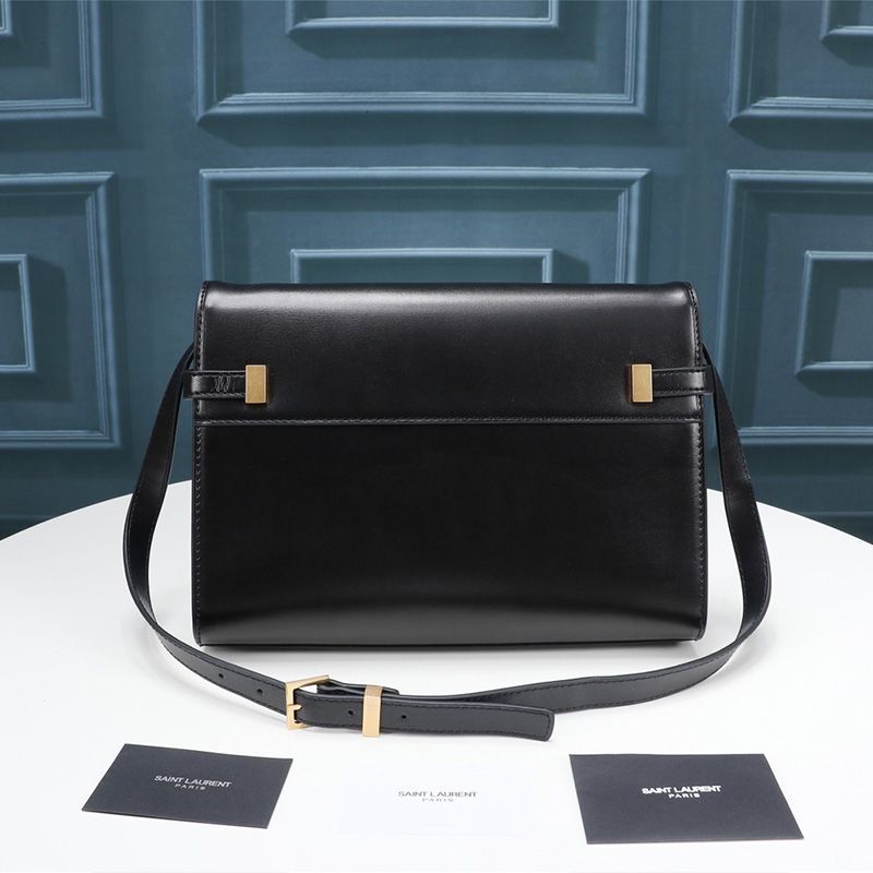 Saint Laurent Manhattan Shoulder Bag In Smooth Leather Black Gold