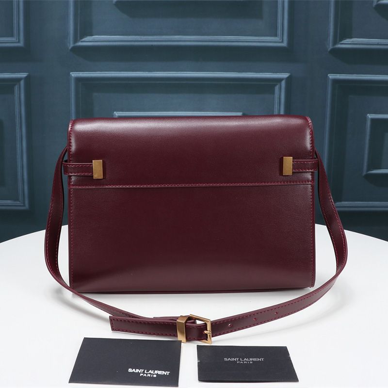 Saint Laurent Manhattan Shoulder Bag In Smooth Leather Burgundy Gold