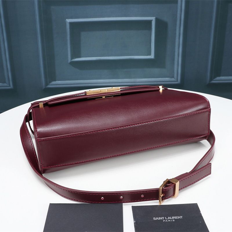 Saint Laurent Manhattan Shoulder Bag In Smooth Leather Burgundy Gold