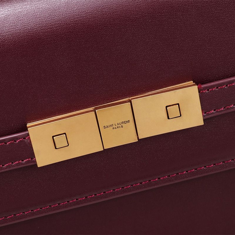 Saint Laurent Manhattan Shoulder Bag In Smooth Leather Burgundy Gold