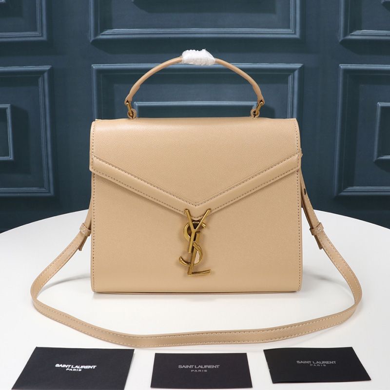 Saint Laurent Medium Cassandra Top Handle Bag In Grained Leather Apricot Gold