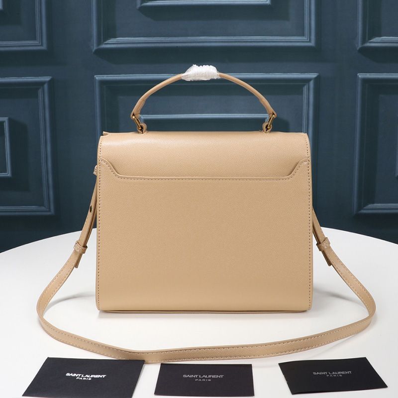 Saint Laurent Medium Cassandra Top Handle Bag In Grained Leather Apricot Gold