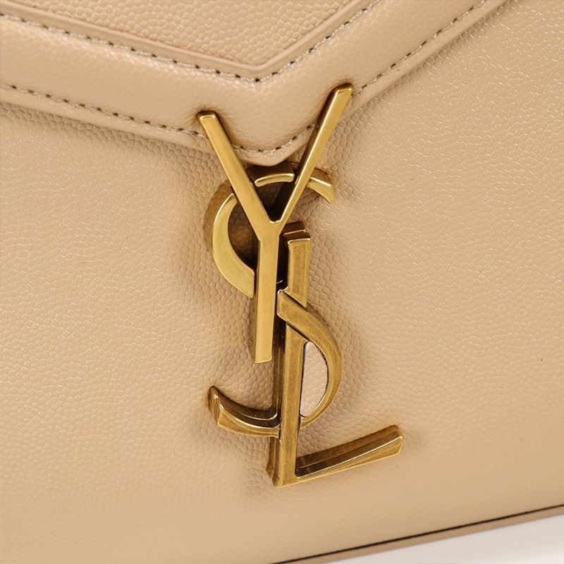 Saint Laurent Medium Cassandra Top Handle Bag In Grained Leather Apricot Gold