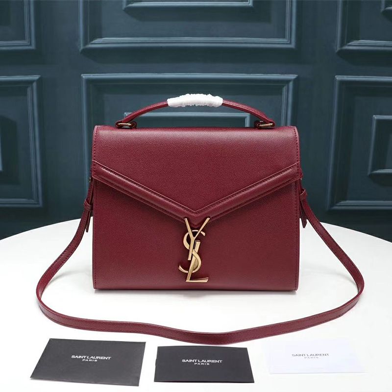 Saint Laurent Medium Cassandra Top Handle Bag In Grained Leather Burgundy Gold