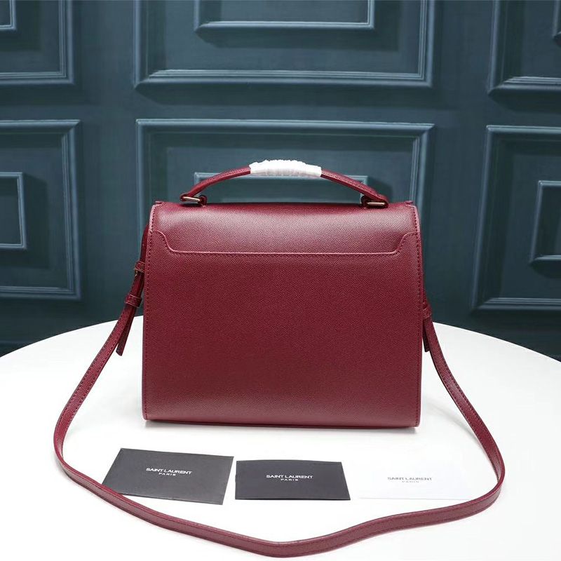 Saint Laurent Medium Cassandra Top Handle Bag In Grained Leather Burgundy Gold