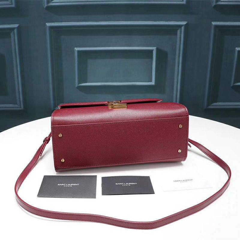 Saint Laurent Medium Cassandra Top Handle Bag In Grained Leather Burgundy Gold