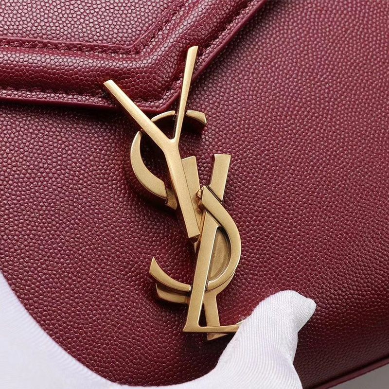 Saint Laurent Medium Cassandra Top Handle Bag In Grained Leather Burgundy Gold