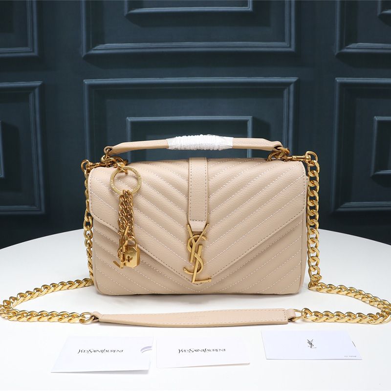 Saint Laurent Medium Classic College Chain Bag In Matelasse Leather Apricot Gold