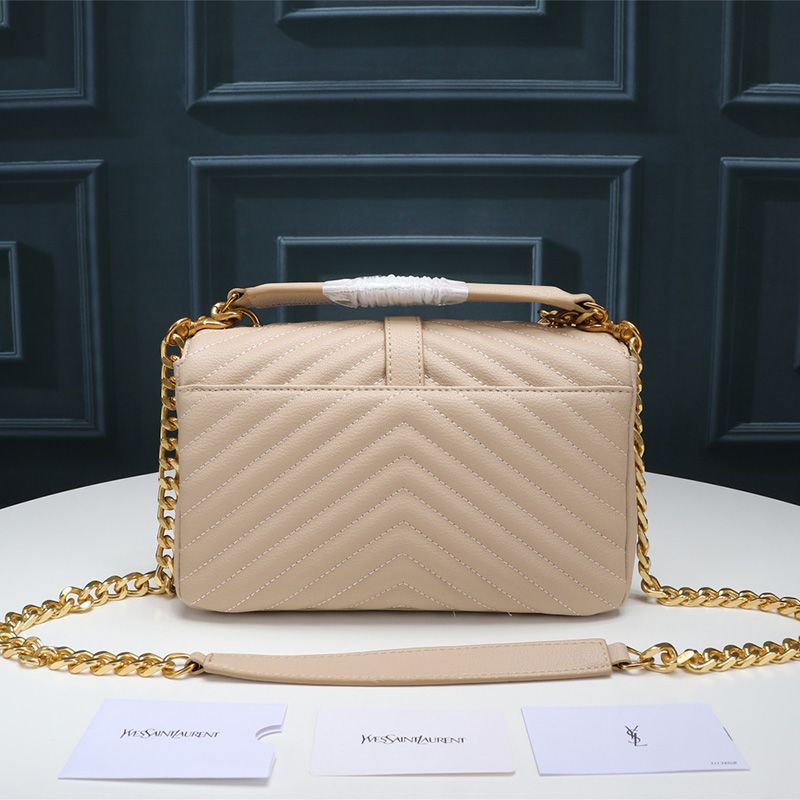 Saint Laurent Medium Classic College Chain Bag In Matelasse Leather Apricot Gold