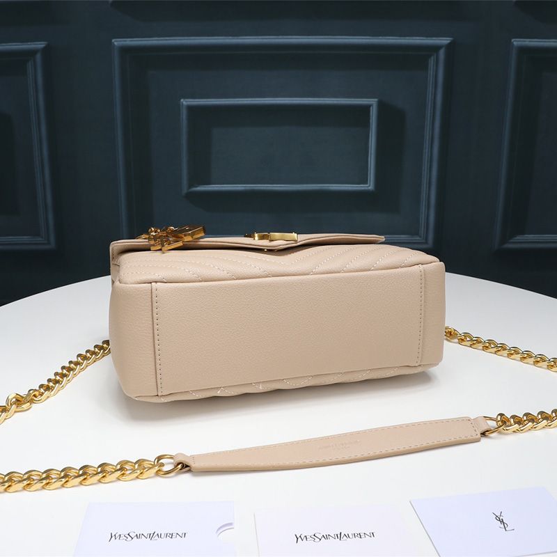 Saint Laurent Medium Classic College Chain Bag In Matelasse Leather Apricot Gold