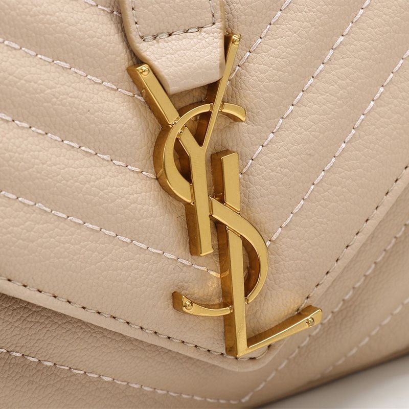 Saint Laurent Medium Classic College Chain Bag In Matelasse Leather Apricot Gold