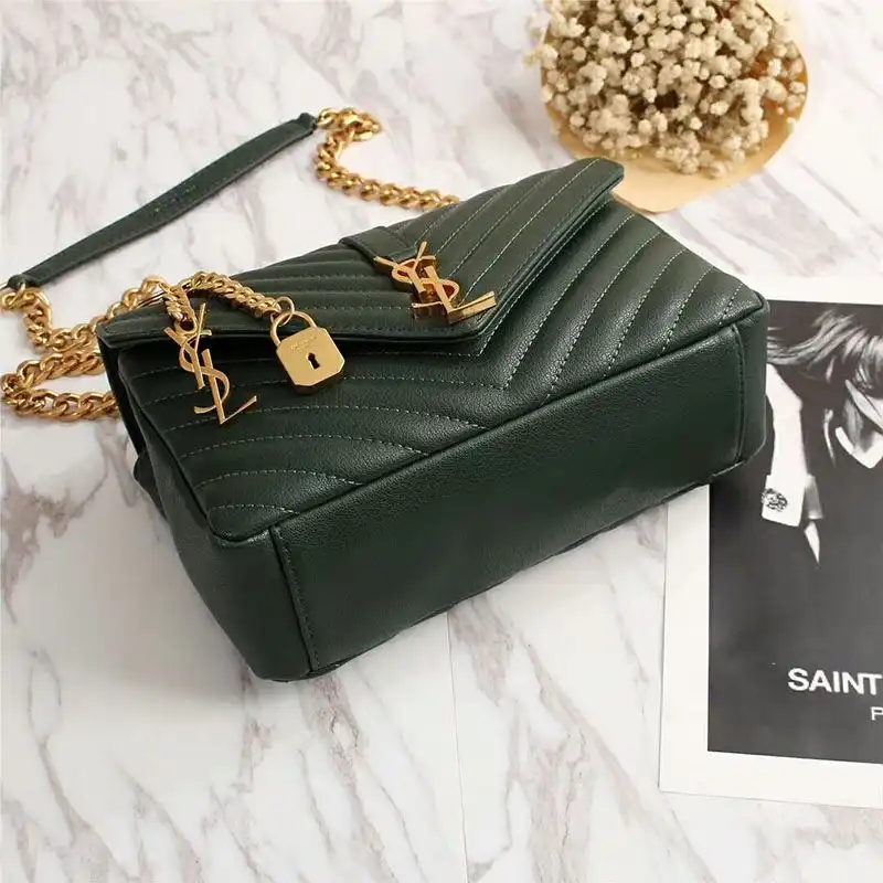 Cheap Saint Laurent Medium Classic College Chain Bag In Matelasse Leather Green Gold