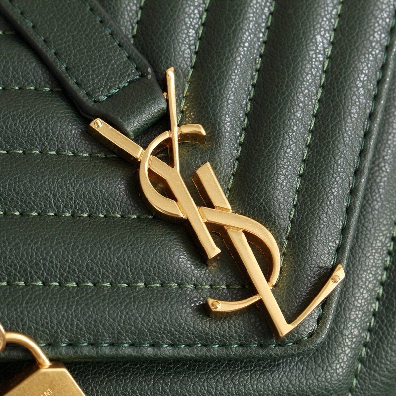 Saint Laurent Medium Classic College Chain Bag In Matelasse Leather Green Gold