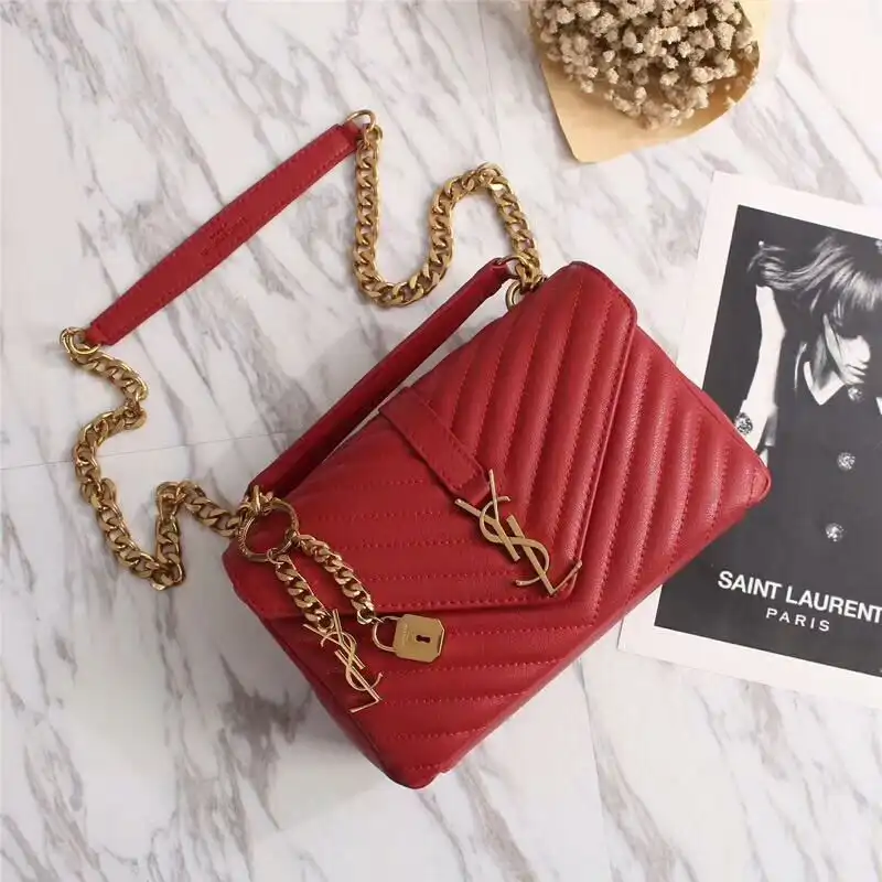 Saint Laurent Medium Classic College Chain Bag In Matelasse Leather Red Gold