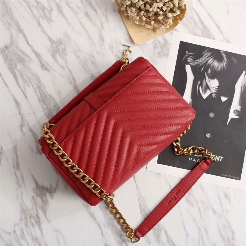 Saint Laurent Medium Classic College Chain Bag In Matelasse Leather Red Gold