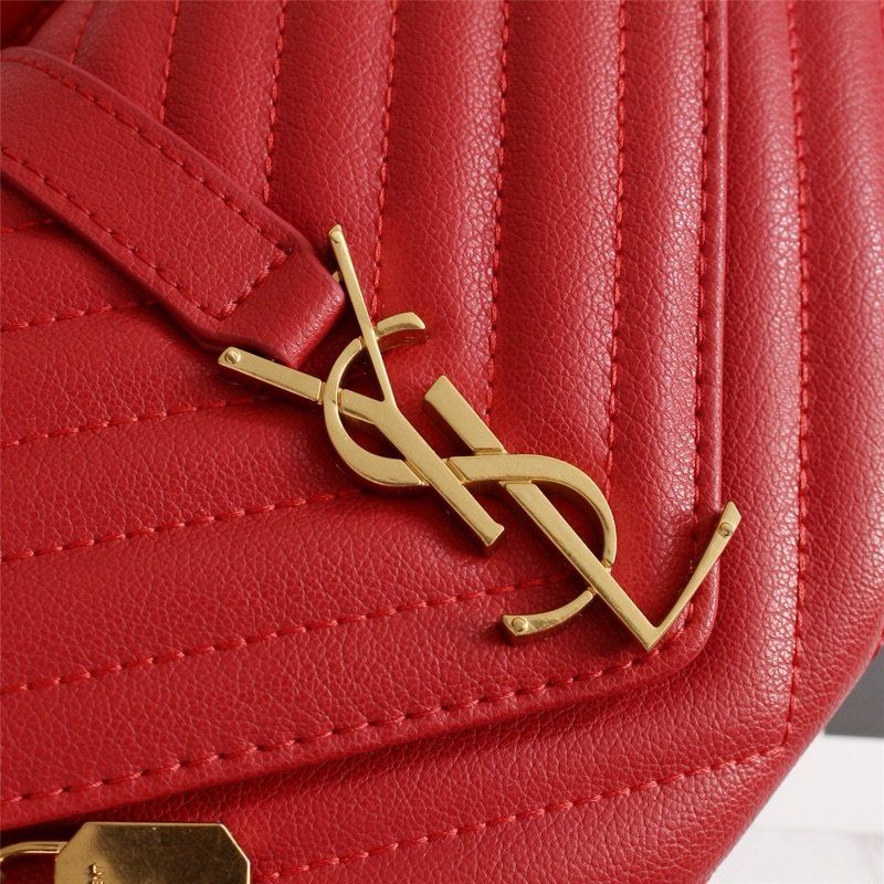 Saint Laurent Medium Classic College Chain Bag In Matelasse Leather Red Gold