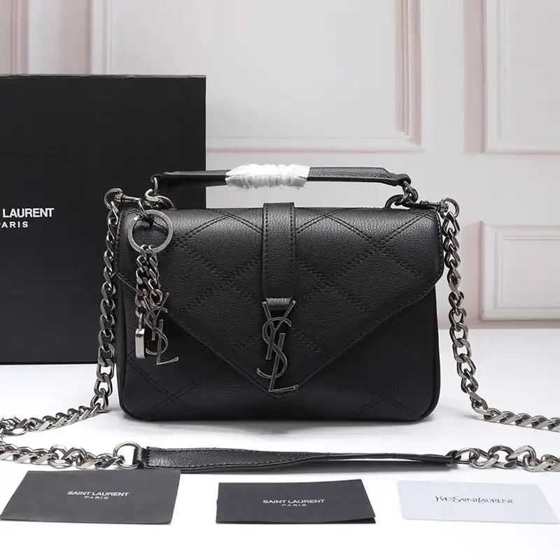 Saint Laurent Medium Classic College Chain Bag In Diamond Matelasse Leather Black Silver