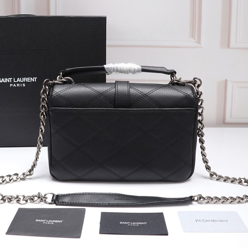 Saint Laurent Medium Classic College Chain Bag In Diamond Matelasse Leather Black Silver