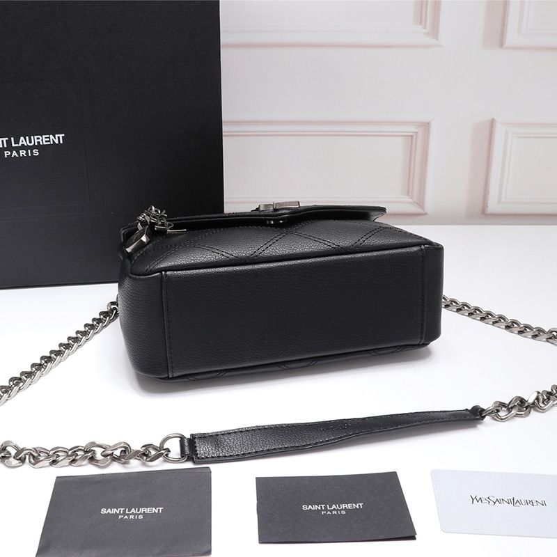 Saint Laurent Medium Classic College Chain Bag In Diamond Matelasse Leather Black Silver