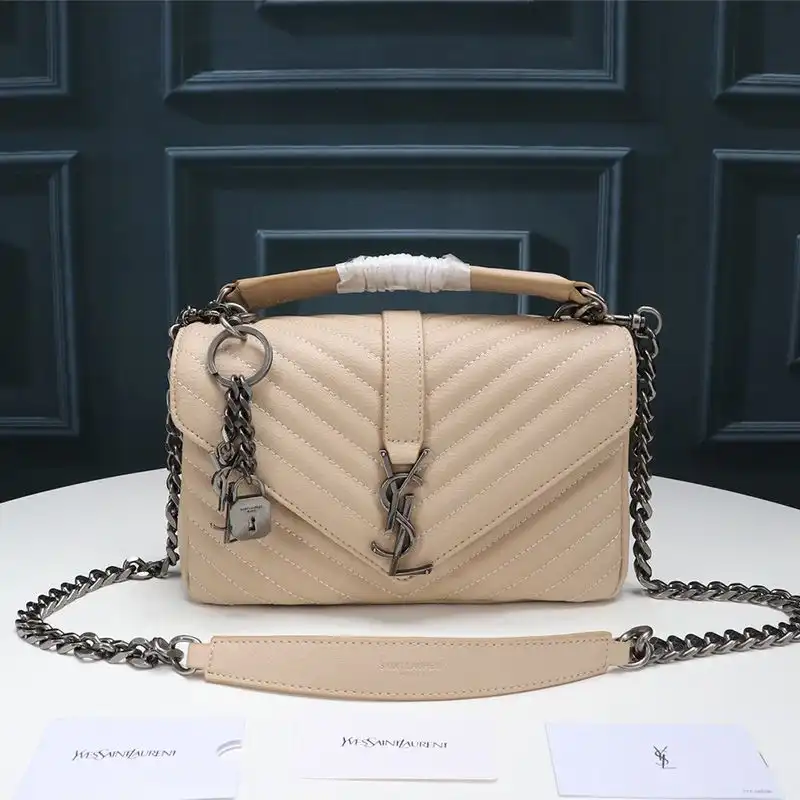 Saint Laurent Medium Classic College Chain Bag In Matelasse Leather Apricot Silver