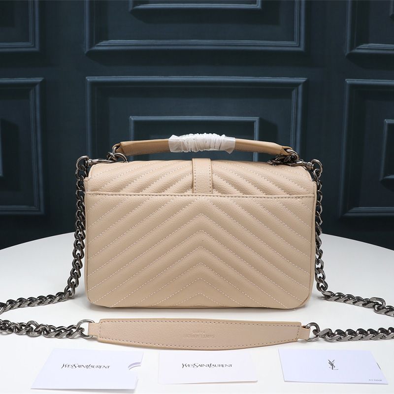 Saint Laurent Medium Classic College Chain Bag In Matelasse Leather Apricot Silver