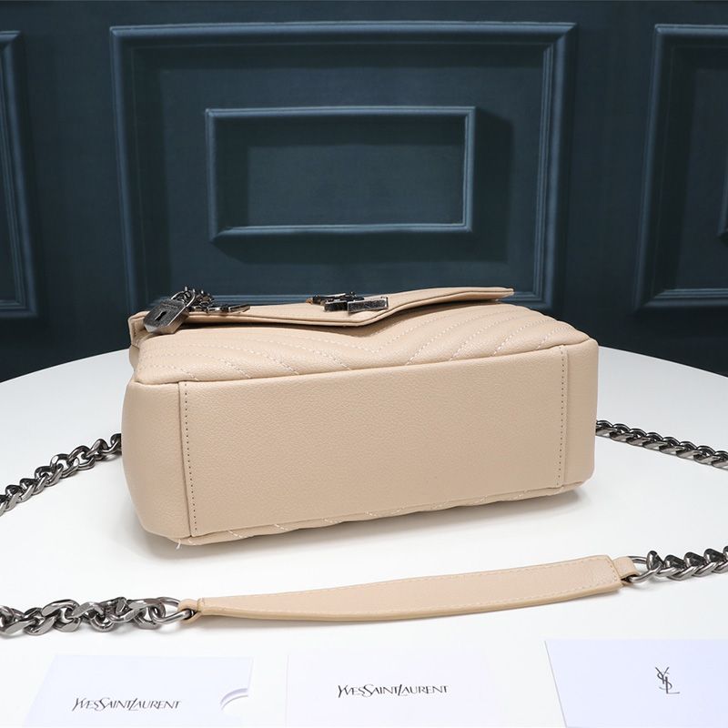 Saint Laurent Medium Classic College Chain Bag In Matelasse Leather Apricot Silver